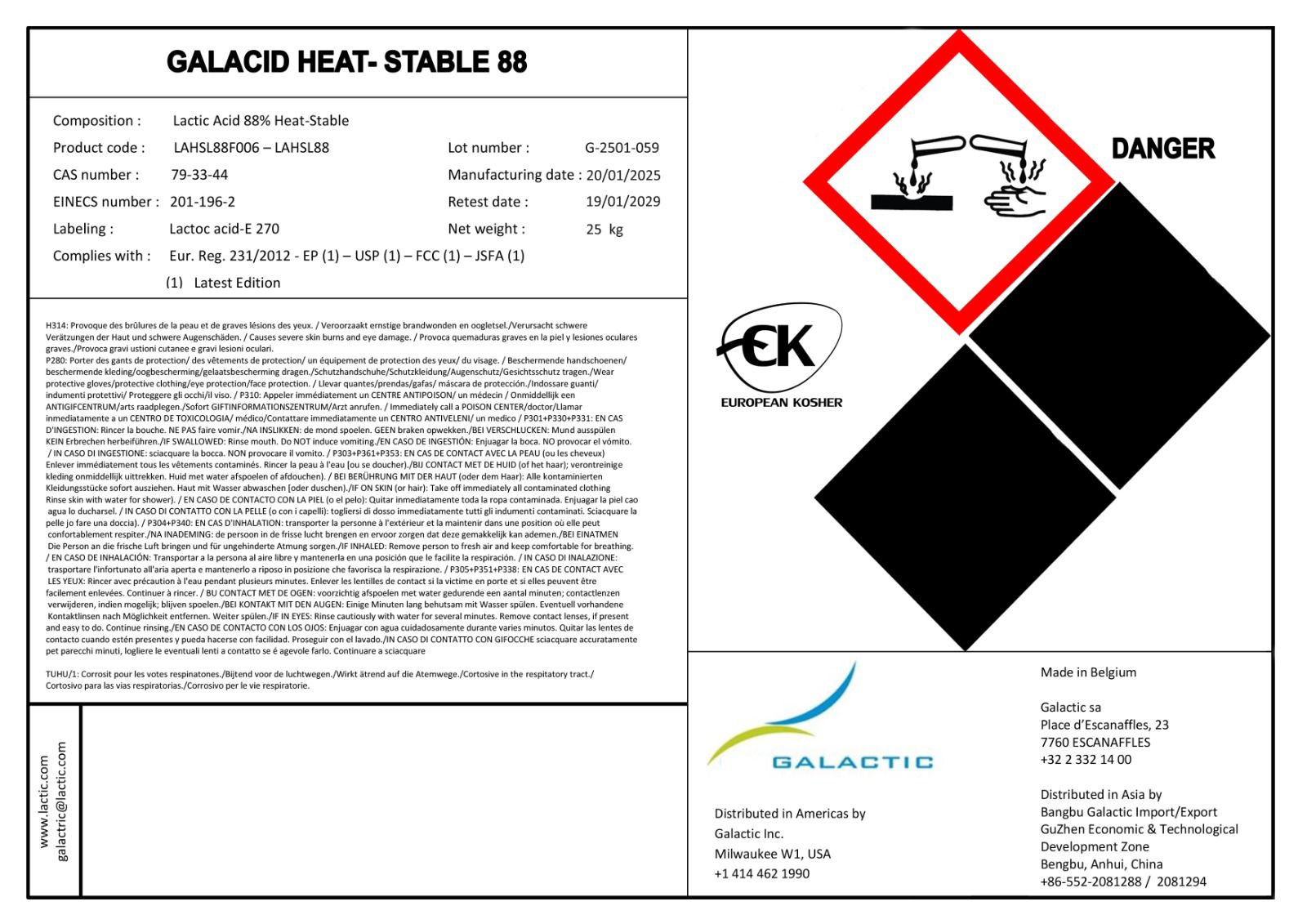 GALACID HEAT-STABLE 88 | Lactic Acid 88% – Ready Stock Available