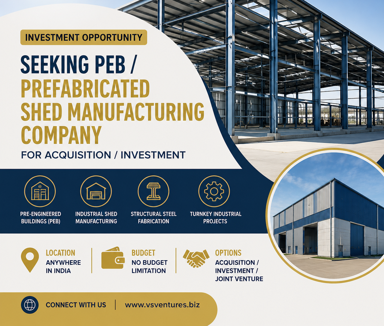 Seeking PEB / Prefabricated Engineering Shed Manufacturing Company for Acquisition