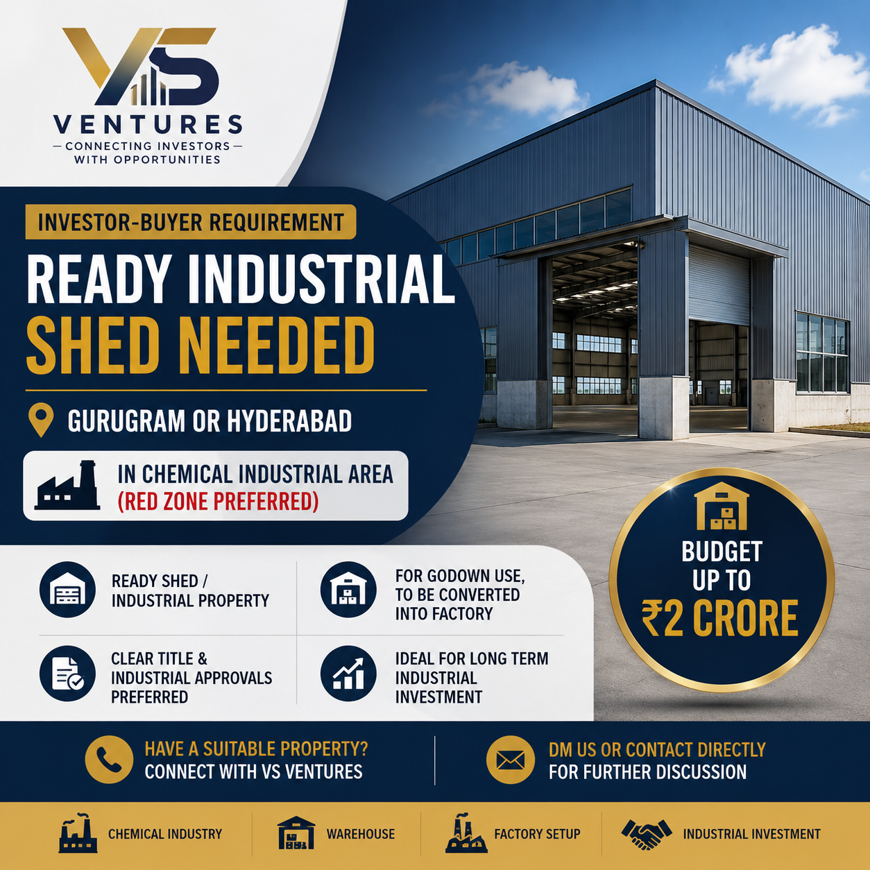 Looking for a Ready Industrial Shed in Chemical Zone